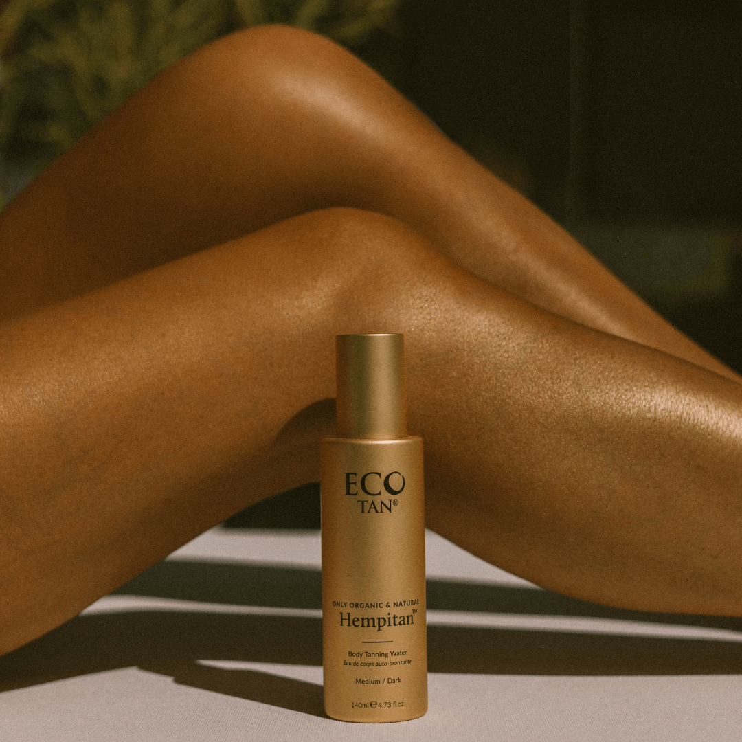 Eco Tan Hempitan natural sunless tanning water with tanned legs
